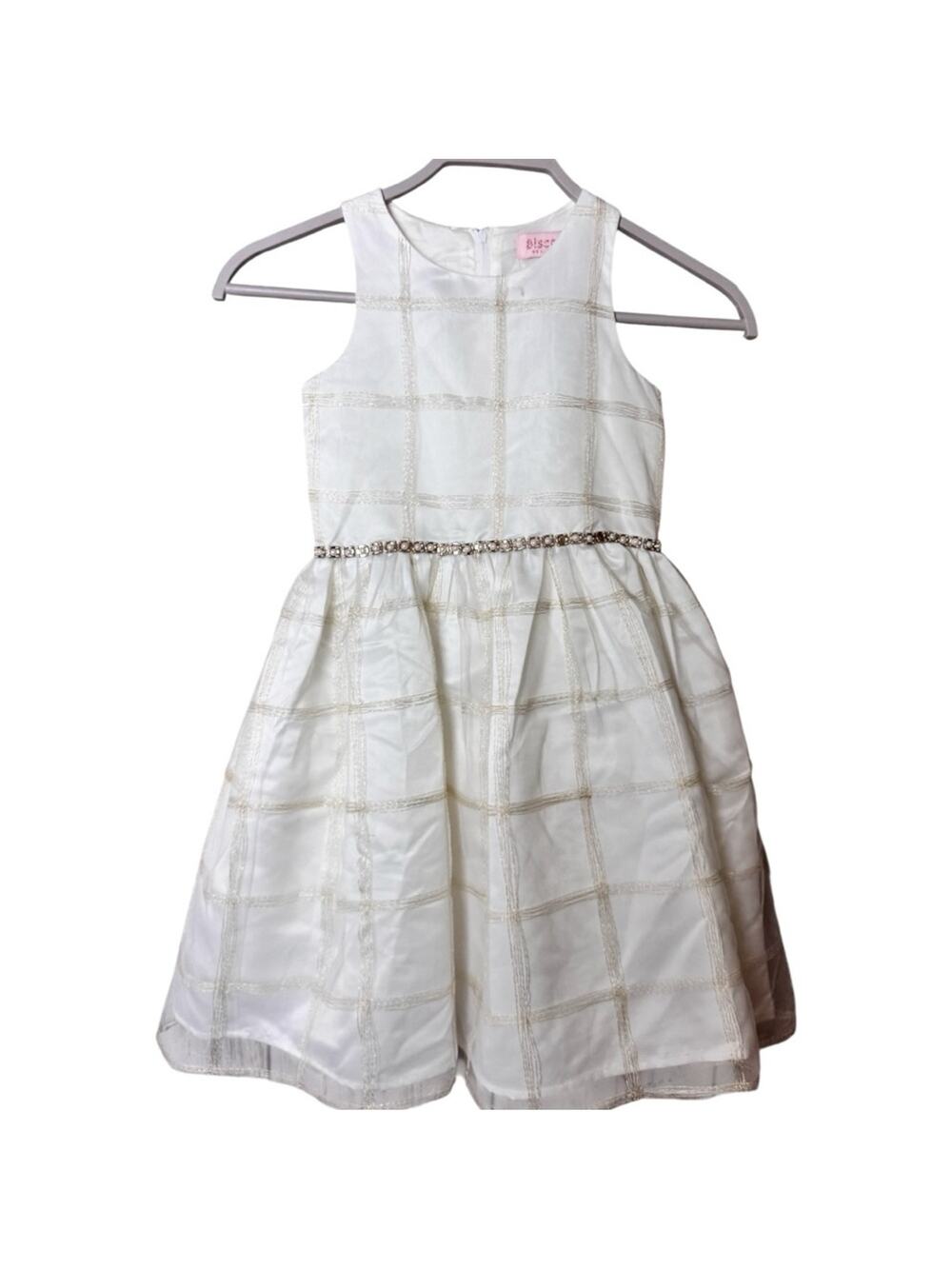 Biscotti Collezioni Girl's Elegant White and Gold  Kids Dress With Tie band Sz 8